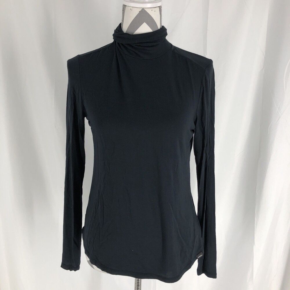 Prana Jersey Knit Long Sleeve Turtleneck Shirt Womens Size XS Black Stretch
